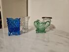 Lot of 4 Vintage Toothpick Holders Blue Green And Clear.  Excellent Condition