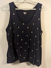 Old Navy Women's Tank Top, Navy With Silver Pinapples And Palm Trees, Size XL