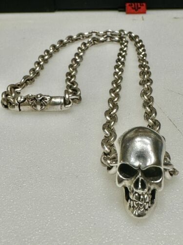 Lena K   Chrome King  Hearts Baby Skull Pendant and Chain 22 Inch Necklace