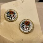 Antique Victorian Micro Mosaic Buttons Flowers White Background 1 Inch Lot of 2