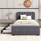 Twin Size Platform Bed Frame with 2 Storage Drawers and Headboard, Simple BEST