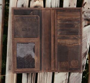 100% Genuine Leather, RFID,  Bifold, Checkbook Wallet, buffalo vintage leather