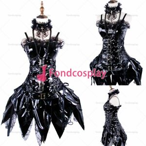 fondcosplay crossdressing sissy maid black pvc Gothic punk dress CD TV[G368]