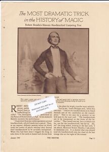1927 Jean-Eugène Robert Houdin Article on his Magic Trick Handkerchief Conjuring