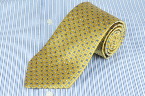 Brooks Brothers 346 Men's Tie Gold & Blue Wicker Woven Silk Necktie 58 x 3.5