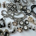 Vintage QUALITY Gray Black Crystal Jewelry Lot D&E Unsign Weiss Flower Snake Z79