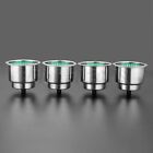 4Pcs Marine Boat Yachting Stainless Silver Cup Drink Holder with Green LED Light