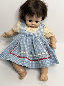 VTG 1965 Madame Alexander Pussy Cat Crying Baby Doll  18” Blue Gingham Check