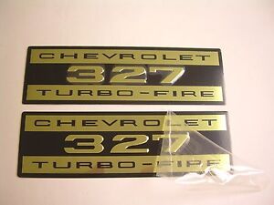 1962-1966 Chevy Impala Belair Biscayne 327 Valve Cover Decal Aluminum Pair (For: 1962 Impala)