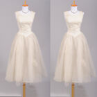 Vintage Wedding Dresses Tea Length Sleeveless Tulle 1950s 60s Short Bridal Gowns