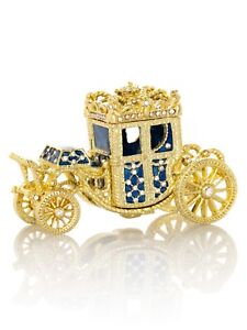 Keren Kopal Golden Blue Carriage trinket box Decorated with Austrian Crystals