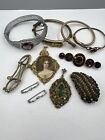 Antique & Victorian Jewelry Lot Wear /Repair Garnet, Czech, Gold Filled, Paste