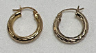 10K Real Yellow Gold Pierced Hoop Earrings Etched Design 1.1 grams Designer AAJ