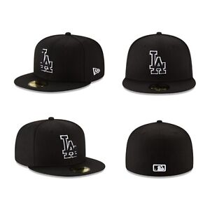 Los Angeles Dodgers Black on Black White Outline 59Fifty Fitted