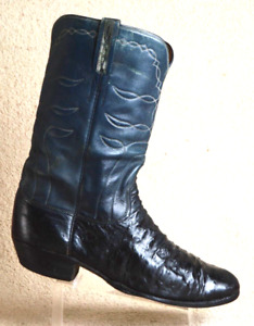 Lucchese Men's 13 B Ostrich Leather Cowboy Boots Black Blue
