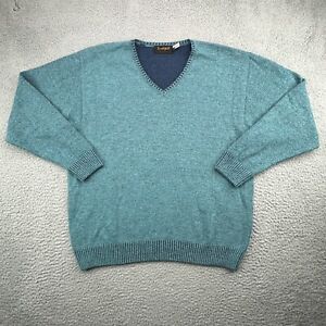 Vintage Invisible World Sweater Mens Medium Green Blue V Neck Wool Preppy Hole*