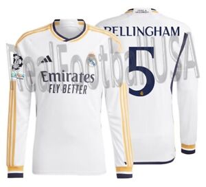 ADIDAS BELLINGHAM REAL MADRID CHAMPIONS LEAGUE LONG SLEEVE HOME JERSEY 2023/24