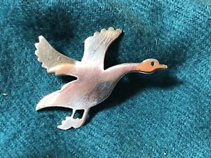 Vintage Solid Silver Canadian Goose In Flight Pin Brooch Signed WRE