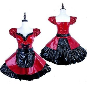 Red-Black Pvc Lockable Sissy Maid Dress Vinyl Uniform Tailor-Made