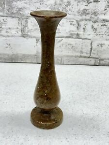 Onyx Stone Handcrafted Vase Solid Classic Pedestal Green Brown Cream Bud Vase 8”