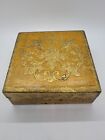 Vtg. Florentine Wood Hinged Box 6x6x2 Gold Yellow Made In Italy Trinket Jewelry