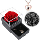 Preserved Eternal Real Rose Flower Gift Box & I Love You Heart Pendant Necklace
