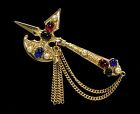 Vintage Coro Figural Brooch Battle Axe with Glass Cabochons & Faux Pearls 1940s