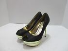 Henry Ferrera Platform Shoes Womens 7 Black Gold Pumps Open Toe High Stiletto