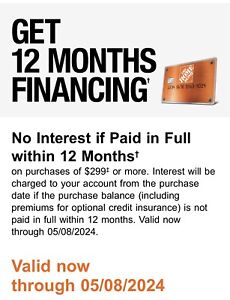 Home Depot Coupon - 12 Months Financing w/HD Card In Store & Online Exp 5/8
