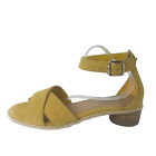 Torrid Womens Sz 9W Wide Suede Leather Strappy Sandals Yellow Low Heel