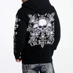Mens Hoodie Sweatshirt Jacket Embroidery Hoody Japanese Gothic Style Skull Head