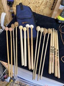 LOT OF 8 PAIRS ( 16 DRUM STICKS ) Pro Mark & VIC FIRTH with PRO TEC BAG, GOOD CO