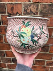 Chinese Antique Porcelain Jardiniere Planter Famille Verte Republic Kangxi Mark
