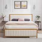 Upholstered Bed Frame Twin Full Queen Size Metal Slats Platform with Headboard