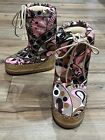 Emilio Pucci Vintage Pink Multi Color Winter Snow Moon Boots Womens 35 37 5.5/6