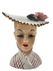 Vtg 1940's White Hat Flower Sawtooth Edge Hat Plaid Big lash headvase bust Deco