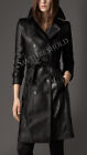 New Women Black Genuine Real Leather Trench Coat