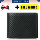 [plus FREE RFID WALLET ] RFID Blocking Men's Carbon Fiber Leather Bifold Wallet