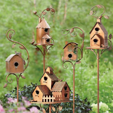 Metal Birdhouse Stake for Outdoors Rustic Bird House Stand Decor Garden Yard