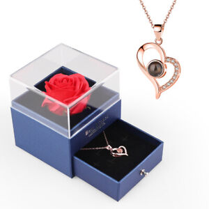 I LOVE YOU 100 Languages Projection Heart Silver/Rose Gold Plated Love Necklace