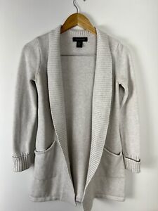 Tahari Long Line Open Front Sweater Cardigan Gray Women’s XS Minimalist