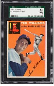 1954 Topps Baseball #1 Ted Williams Boston Red Sox CENTERED SGC 4 NO Creases!
