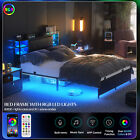 New ListingQueen Size Bed Frame with LED Lights Storage Upholstered Headboard Power Outlets