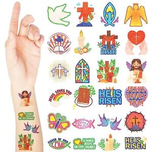 240 Pcs Christian Tattoos Temporary for Kids Religious Tattoos Glitter Bible