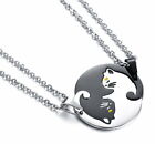Stainless steel Twin 2 Cats Best friends forever black/white necklace pendant