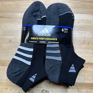 Adidas Men's Cushioned Low Cut Ankle Socks 6 Pairs Gray Black Compression 6-12
