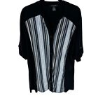 Adele & May Button Down Stretchy Blouse Top Size 2X Black/White Vertical Striped