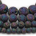 Electroplated Lava Beads Strand Round Stone Jewelry Making 4mm 6mm 8mm 10mm