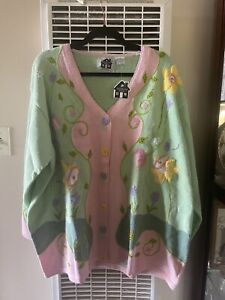 NWT HSN Storybook Knits Cardigan Sweater Women's 3X Long Sleeve Pink, Floral