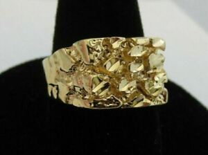 MENS 14KT GOLD PLATED  DESIGNER NUGGET SQUARED OFF RING STYLE R1 IN SIZES 5-13